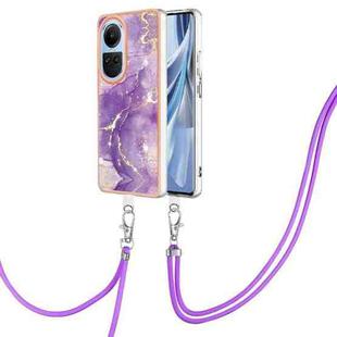 For OPPO Reno10 5G Global Electroplating Marble Dual-side IMD Phone Case with Lanyard(Purple 002)