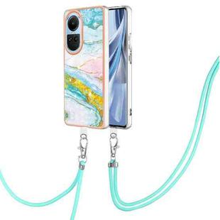 For OPPO Reno10 5G Global Electroplating Marble Dual-side IMD Phone Case with Lanyard(Green 004)