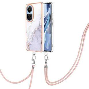 For OPPO Reno10 5G Global Electroplating Marble Dual-side IMD Phone Case with Lanyard(White 006)