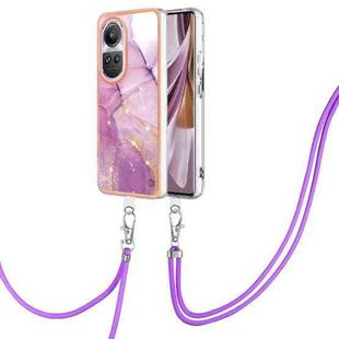 For OPPO Reno10 Pro 5G Global Electroplating Marble Dual-side IMD Phone Case with Lanyard(Purple 001)