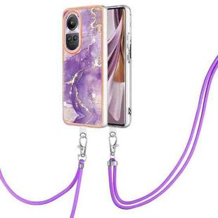For OPPO Reno10 Pro 5G Global Electroplating Marble Dual-side IMD Phone Case with Lanyard(Purple 002)
