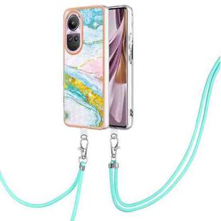For OPPO Reno10 Pro 5G Global Electroplating Marble Dual-side IMD Phone Case with Lanyard(Green 004)