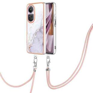 For OPPO Reno10 Pro 5G Global Electroplating Marble Dual-side IMD Phone Case with Lanyard(White 006)