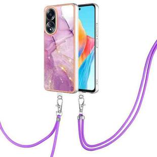 For OPPO A58 4G Electroplating Marble Dual-side IMD Phone Case with Lanyard(Purple 001)