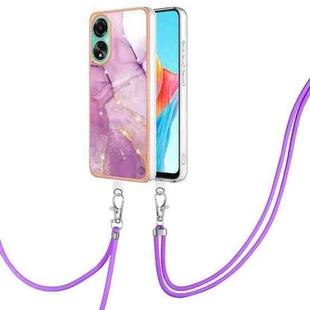 For OPPO A78 4G Electroplating Marble Dual-side IMD Phone Case with Lanyard(Purple 001)
