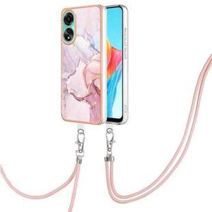 For OPPO A78 4G Electroplating Marble Dual-side IMD Phone Case with Lanyard(Rose Gold 005)