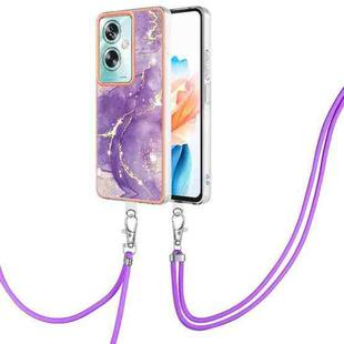 For OPPO A79 5G Global Electroplating Marble Dual-side IMD Phone Case with Lanyard(Purple 002)