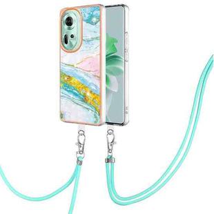 For OPPO Reno11 5G Global Electroplating Marble Dual-side IMD Phone Case with Lanyard(Green 004)