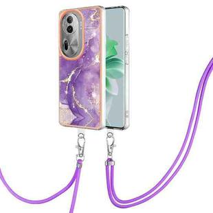 For OPPO Reno11 Pro 5G Global Electroplating Marble Dual-side IMD Phone Case with Lanyard(Purple 002)