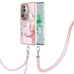 For OPPO Reno11 Pro 5G Global Electroplating Marble Dual-side IMD Phone Case with Lanyard(Rose Gold 005)