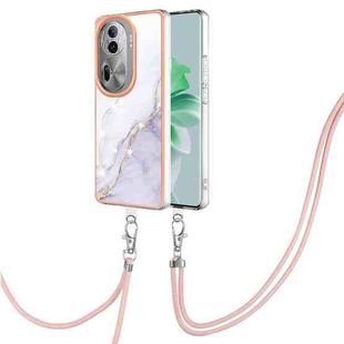 For OPPO Reno11 Pro 5G Global Electroplating Marble Dual-side IMD Phone Case with Lanyard(White 006)