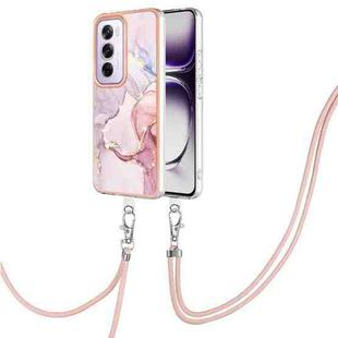 For OPPO Reno12 Pro Global Electroplating Marble Dual-side IMD Phone Case with Lanyard(Rose Gold 005)