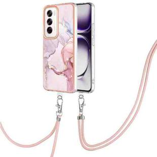For OPPO Reno12 Global Electroplating Marble Dual-side IMD Phone Case with Lanyard(Rose Gold 005)