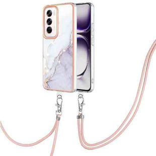 For OPPO Reno12 Global Electroplating Marble Dual-side IMD Phone Case with Lanyard(White 006)