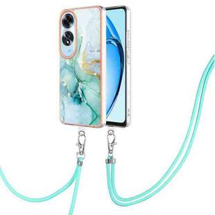 For OPPO A60 Electroplating Marble Dual-side IMD Phone Case with Lanyard(Green 003)