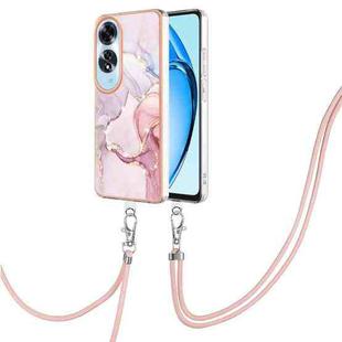 For OPPO A60 Electroplating Marble Dual-side IMD Phone Case with Lanyard(Rose Gold 005)