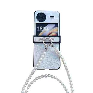For vivo X Flip Crocodile Pattern Glitter Powder Shockproof Phone Case with Lanyard and Ring Holder(Silver)
