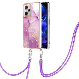 For Xiaomi Redmi Note 12 Pro+ Global Electroplating Marble Dual-side IMD Phone Case with Lanyard(Purple 001)