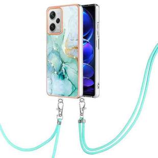 For Xiaomi Redmi Note 12 Pro+ Global Electroplating Marble Dual-side IMD Phone Case with Lanyard(Green 003)