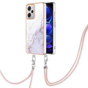 For Xiaomi Redmi Note 12 Pro+ Global Electroplating Marble Dual-side IMD Phone Case with Lanyard(White 006)