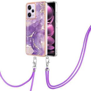 For Xiaomi Redmi Note 12 Pro 5G Global Electroplating Marble Dual-side IMD Phone Case with Lanyard(Purple 002)