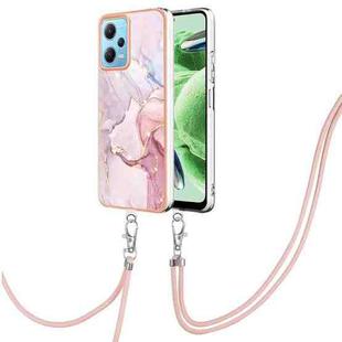 For Xiaomi Redmi Note 12 5G Global/Note 12 5G China Electroplating Marble Dual-side IMD Phone Case with Lanyard(Rose Gold 005)