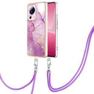 For Xiaomi 13 Lite 5G Electroplating Marble Dual-side IMD Phone Case with Lanyard(Purple 001)