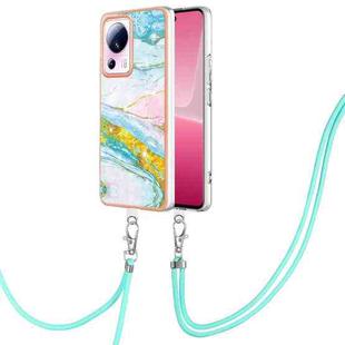 For Xiaomi 13 Lite 5G Electroplating Marble Dual-side IMD Phone Case with Lanyard(Green 004)