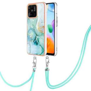 For Xiaomi Redmi 10C Electroplating Marble Dual-side IMD Phone Case with Lanyard(Green 003)