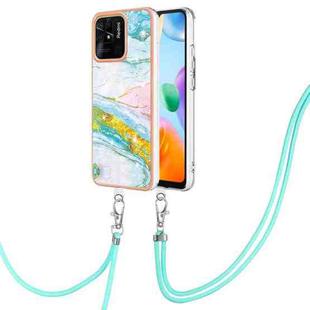 For Xiaomi Redmi 10C Electroplating Marble Dual-side IMD Phone Case with Lanyard(Green 004)