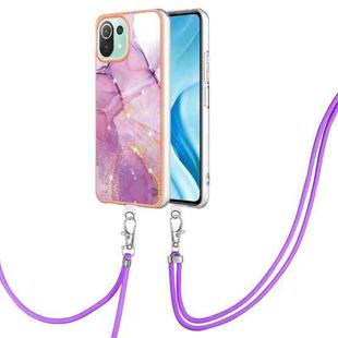 For Xiaomi Mi 11 Lite Electroplating Marble Dual-side IMD Phone Case with Lanyard(Purple 001)