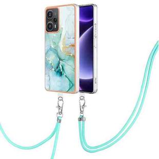 For Xiaomi Poco F5 5G / Redmi Note 12 Turbo Electroplating Marble Dual-side IMD Phone Case with Lanyard(Green 003)