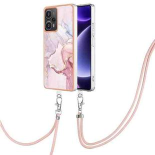 For Xiaomi Poco F5 5G / Redmi Note 12 Turbo Electroplating Marble Dual-side IMD Phone Case with Lanyard(Rose Gold 005)