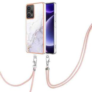 For Xiaomi Poco F5 5G / Redmi Note 12 Turbo Electroplating Marble Dual-side IMD Phone Case with Lanyard(White 006)