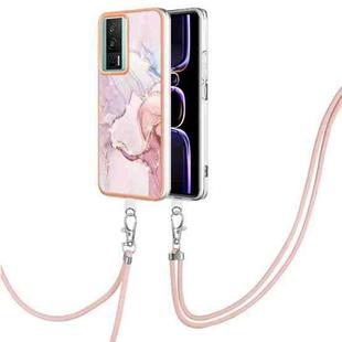 For Xiaomi Poco F5 Pro 5G / Redmi K60 Electroplating Marble Dual-side IMD Phone Case with Lanyard(Rose Gold 005)