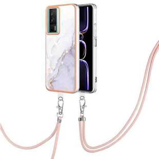 For Xiaomi Poco F5 Pro 5G / Redmi K60 Electroplating Marble Dual-side IMD Phone Case with Lanyard(White 006)