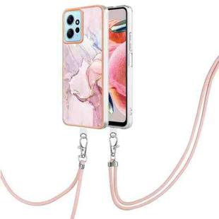 For Xiaomi Redmi Note 12 4G Global Electroplating Marble Dual-side IMD Phone Case with Lanyard(Rose Gold 005)