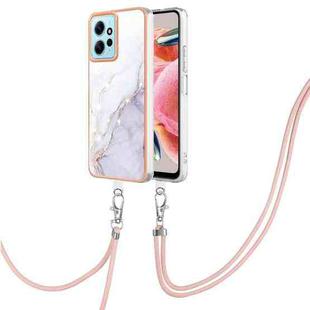 For Xiaomi Redmi Note 12 4G Global Electroplating Marble Dual-side IMD Phone Case with Lanyard(White 006)