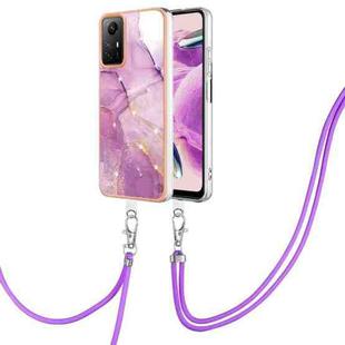 For Xiaomi Redmi Note 12S 4G Electroplating Marble Dual-side IMD Phone Case with Lanyard(Purple 001)