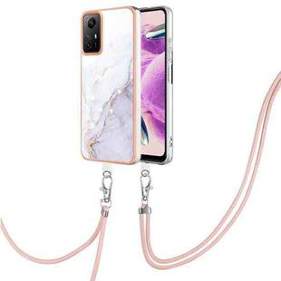 For Xiaomi Redmi Note 12S 4G Electroplating Marble Dual-side IMD Phone Case with Lanyard(White 006)