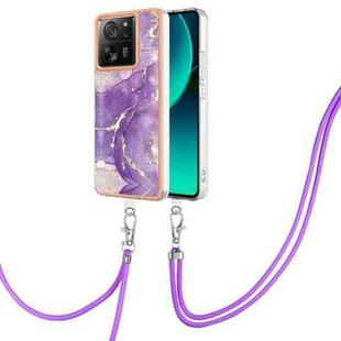 For Xiaomi 13T/13T Pro Electroplating Marble Dual-side IMD Phone Case with Lanyard(Purple 002)
