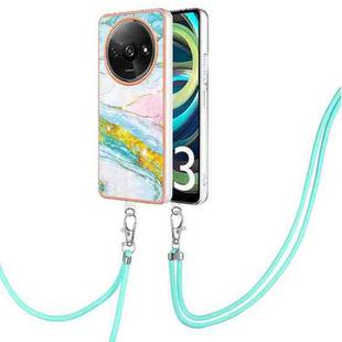 For Xiaomi Redmi A3 Electroplating Marble Dual-side IMD Phone Case with Lanyard(Green 004)