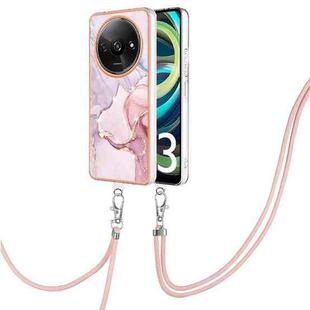 For Xiaomi Redmi A3 Electroplating Marble Dual-side IMD Phone Case with Lanyard(Rose Gold 005)