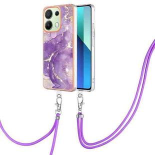 For Xiaomi Redmi Note 13 4G Global Electroplating Marble Dual-side IMD Phone Case with Lanyard(Purple 002)