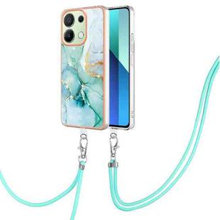 For Xiaomi Redmi Note 13 4G Global Electroplating Marble Dual-side IMD Phone Case with Lanyard(Green 003)