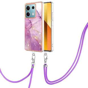 For Xiaomi Redmi Note 13 5G Global Electroplating Marble Dual-side IMD Phone Case with Lanyard(Purple 001)