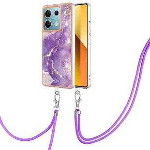 For Xiaomi Redmi Note 13 5G Global Electroplating Marble Dual-side IMD Phone Case with Lanyard(Purple 002)