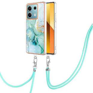 For Xiaomi Redmi Note 13 5G Global Electroplating Marble Dual-side IMD Phone Case with Lanyard(Green 003)