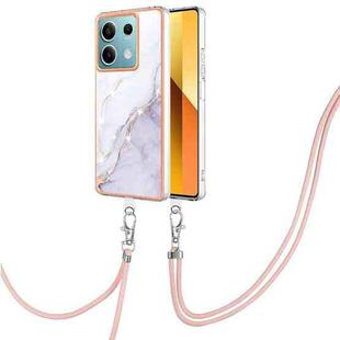 For Xiaomi Redmi Note 13 5G Global Electroplating Marble Dual-side IMD Phone Case with Lanyard(White 006)