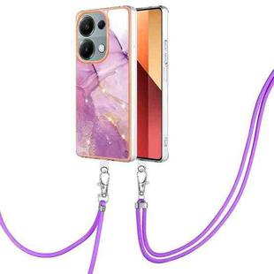 For Xiaomi Redmi Note 13 Pro 4G Global Electroplating Marble Dual-side IMD Phone Case with Lanyard(Purple 001)